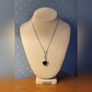Tocara Black Onyx, DiAmi, Sterling Heart Pendant Necklace
